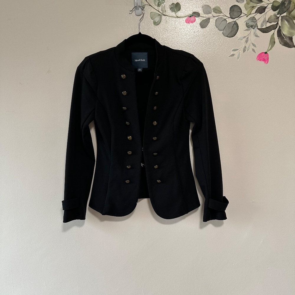 Modcloth Glam Believer Knit Military Button Front Blazer, Black, Size XS - Picture 4 of 12